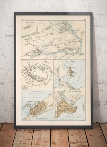 Alte Karte der antiken Städte in Nordafrika und dem Nahen Osten, 1874 von Smith - Troja, Karthago, Ninive, Konstantinopel, Alexandria 