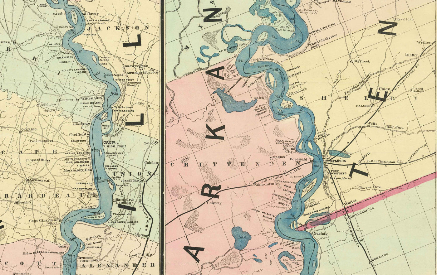 Alte Karte des Mississippi, 1863 von JT Floyd - Streifenkarte von St. Louis bis zum Golf von Mexiko