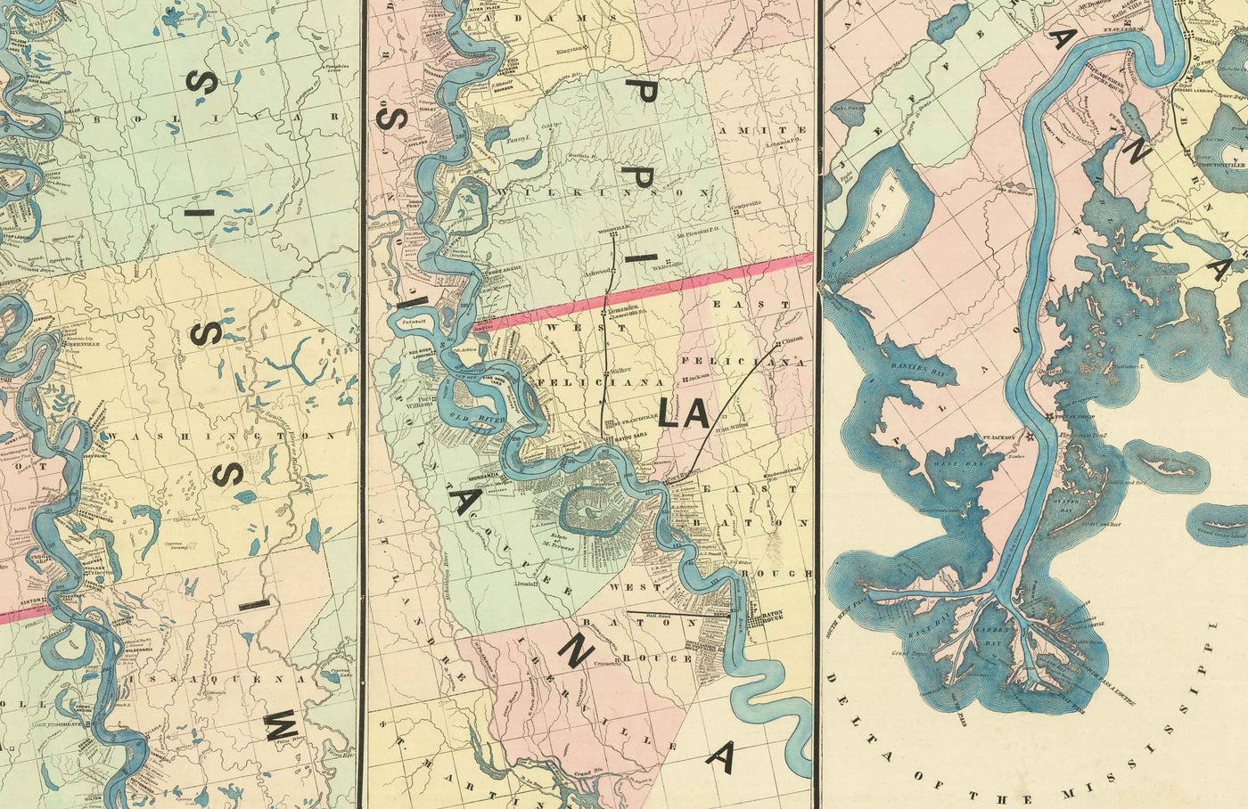 Old Map of the Mississippi River, 1863 by JT Floyd - Strip Map From St Louis to Gulf of Mexico