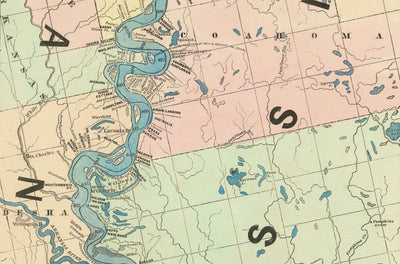 Alte Karte des Mississippi, 1863 von JT Floyd - Streifenkarte von St. Louis bis zum Golf von Mexiko