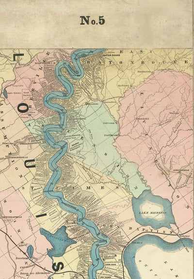 Ancienne carte du fleuve Mississippi, 1863 par JT Floyd - Carte en bandes de St Louis au Golfe du Mexique