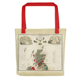 Borsa Tote della Scozia con stampa di mappa vintage della mappa geologica e paleontologica della Scozia del 1854, di A.K. Johnston e E. Forbes 