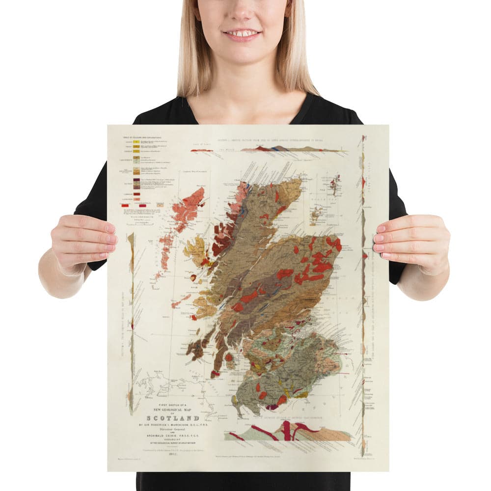 Old Map of Scotland Geology by Roderick I. Murchison 1862 - Skye, Shetland, Orkney, Highlands