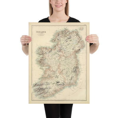 Ancienne carte de l'Irlande en 1872 - Carte de couleur attrayante rare de A. FullArton & Co