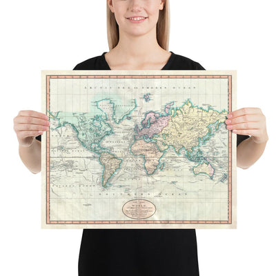 Carte mondiale ancienne à partir de 1801 par John Cary - Tableau d'Atlas Vintage