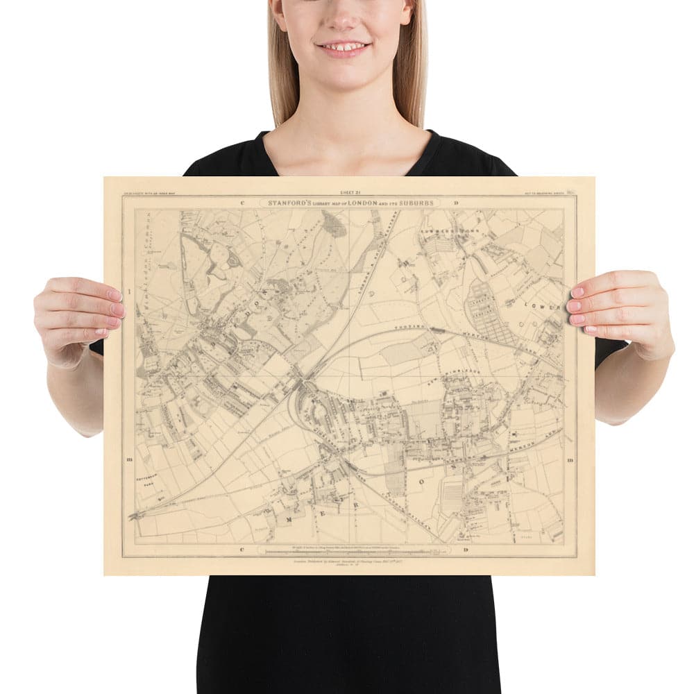 Alte Karte von Südwesten London, 1862 von Edward Stanford - Wimbledon, Merton, Sommerstücken - SW19, SW17, SW20