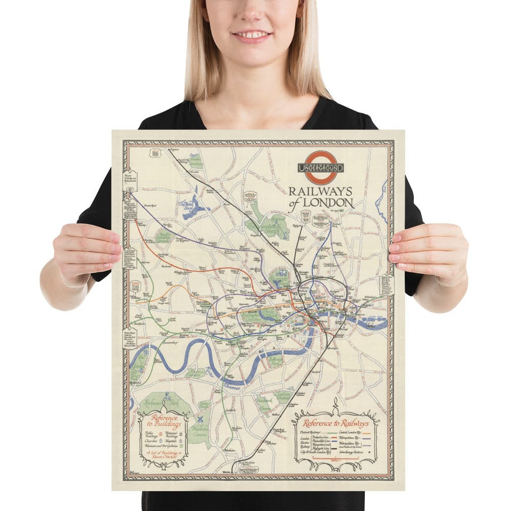 Seltene alte Londoner U-Bahn-Tube-Karte, 1928 - Covent Garden, Piccadilly Circus, Central & District Line