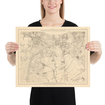 Alte Karte von South London von Edward Stanford, 1862 - Wandsworth, Wimbledon, Putney, Earlsfield, Fluss Wandle - SW15, SW18, SW19