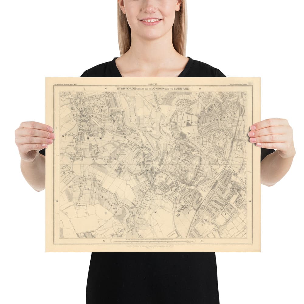 Carte ancienne de Sud-Est London, 1862 par Edward Stanford - Norwood, Palais Crystal, Penge, Sydenham - S27, SE19, SE20, S26