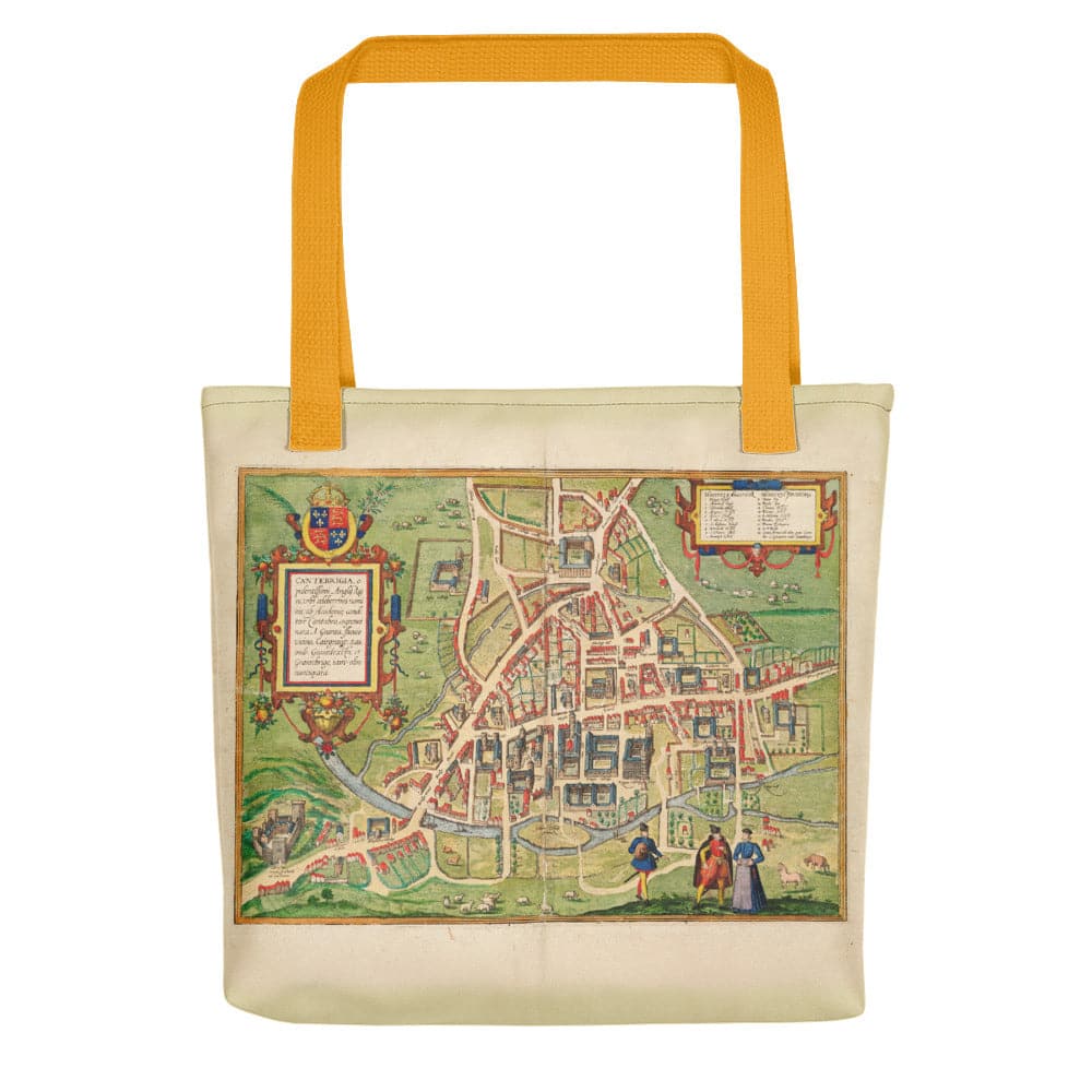 Cambridge Tote Bag with historic map of Cambridge (Cantebrigia) and its old colleges in 1575 by George Braun