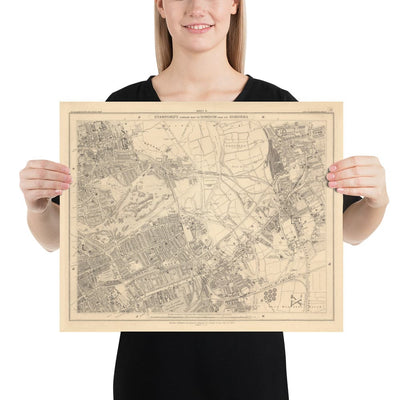Ancienne carte de East London en 1862 par Edward Stanford - Victoria Park, Hackney, Bow, Stratford, Tour Hamlets - E9, E20, E3, E15