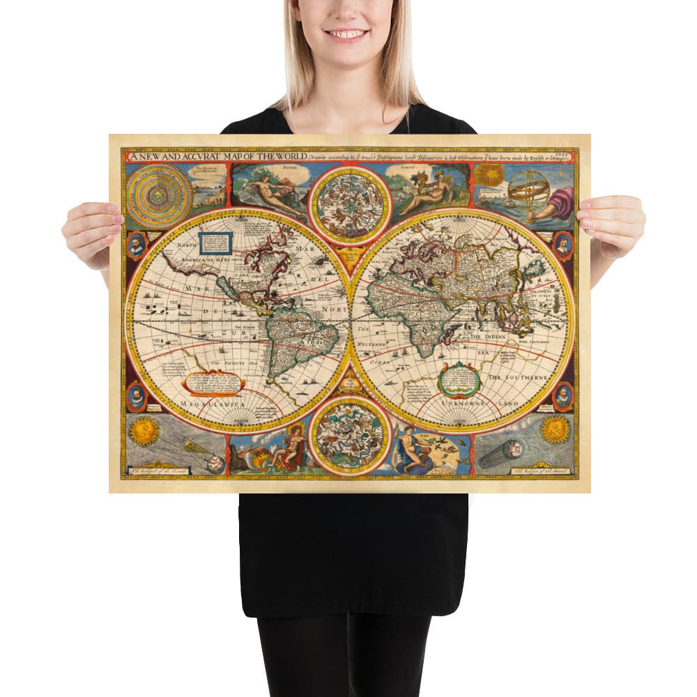 Alte Weltkarte von 1651 von John Speed ​​- Seltene Farbe Vintage Wandkunst