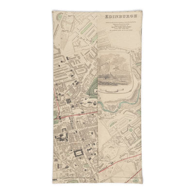 Edinburgh Gesichtsmaske / Halskrause / Snood mit farbiger Karte von Edinburgh im Jahre 1853 von W.B. Clarke und veröffentlicht von George Cox