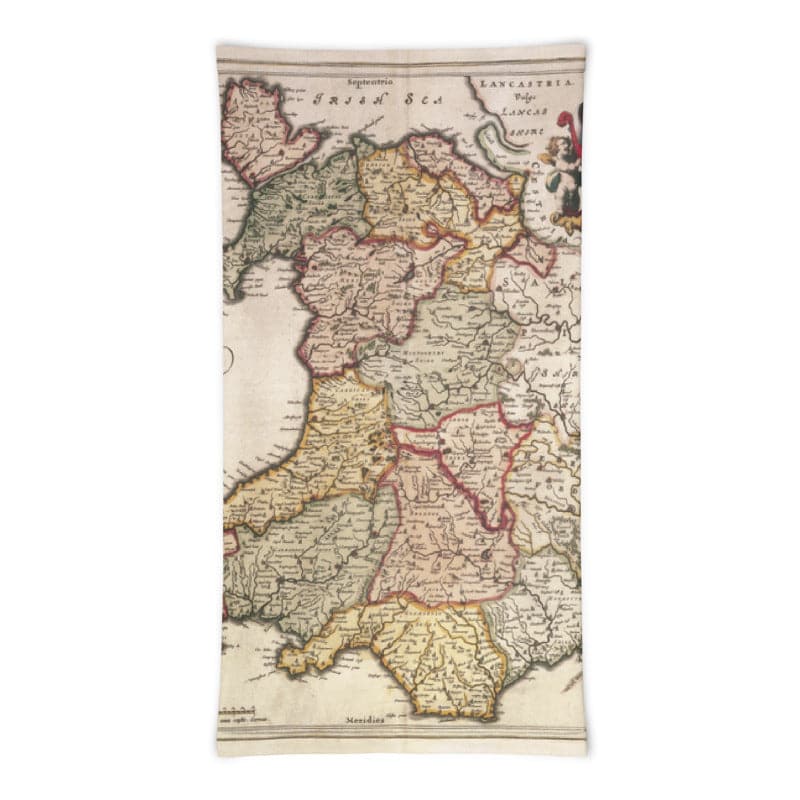 Wales Gesichtsmaske / Halskrause / Snood mit alter Karte von Wales von Jean Blaeu aus dem Jahr 1645