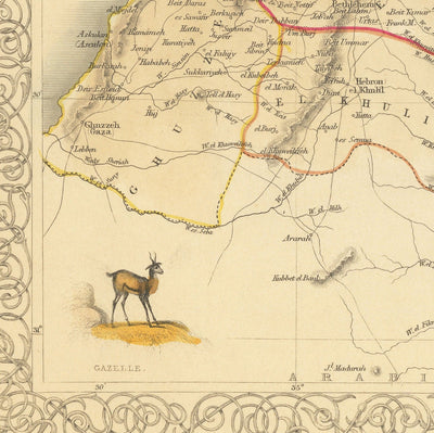 Ancienne carte de la Palestine en 1851 - Israël, Cisjordanie, Gaza, Nazareth, Naplouse, Haïfa, Jérusalem