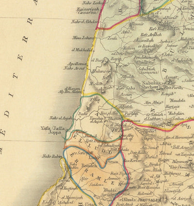 Alte Karte von Palästina 1851 - Israel, Westufer, Gaza, Nazareth, Nablus, Haifa, Jerusalem