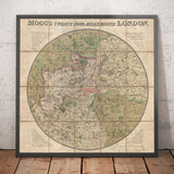 Mappa di Londra Antica: Mogg's 24 miglia attorno a Londra, 1820 
