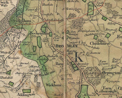 Mascarilla / Polaina de Londres con impresión de mapa de época de las 24 millas de Londres de Mogg, 1820