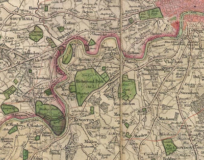 Alte Londoner Karte: Mogg's 24 Meilen um London, 1820