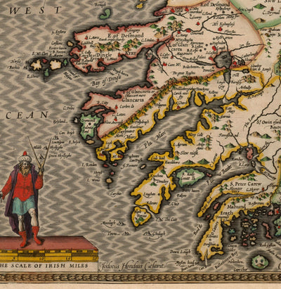 Alte Karte von Münster, Irland im Jahre 1611 von John Speed ​​- County Cork, Clare, Kerry, Limerick, Tipperary
