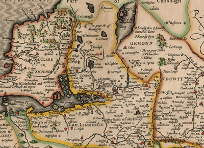 Viejo mapa de Munster, Irlanda en 1611 por John Speed ​​- County Cork, Clare, Kerry, Limerick, Tipperary