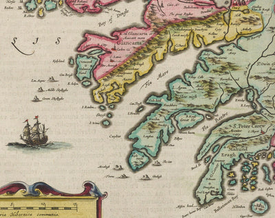 Ancienne carte de Munster, Irlande en 1665 par Joan Blaaeu - County Cork, Clare, Kerry, Limerick, Tipperary, Southwest Eire
