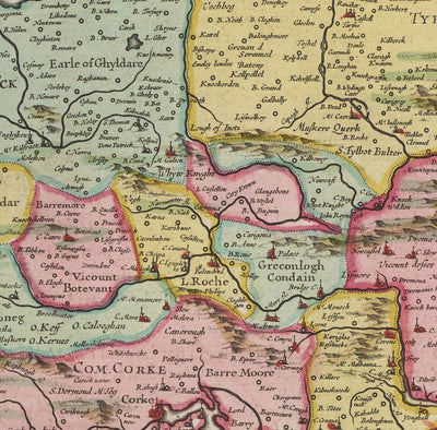 Alte Karte von Münster, Irland 1665 von Joan Blaeu - County Cork, Clare, Kerry, Limerick, Tipperary, Südwesten Eire