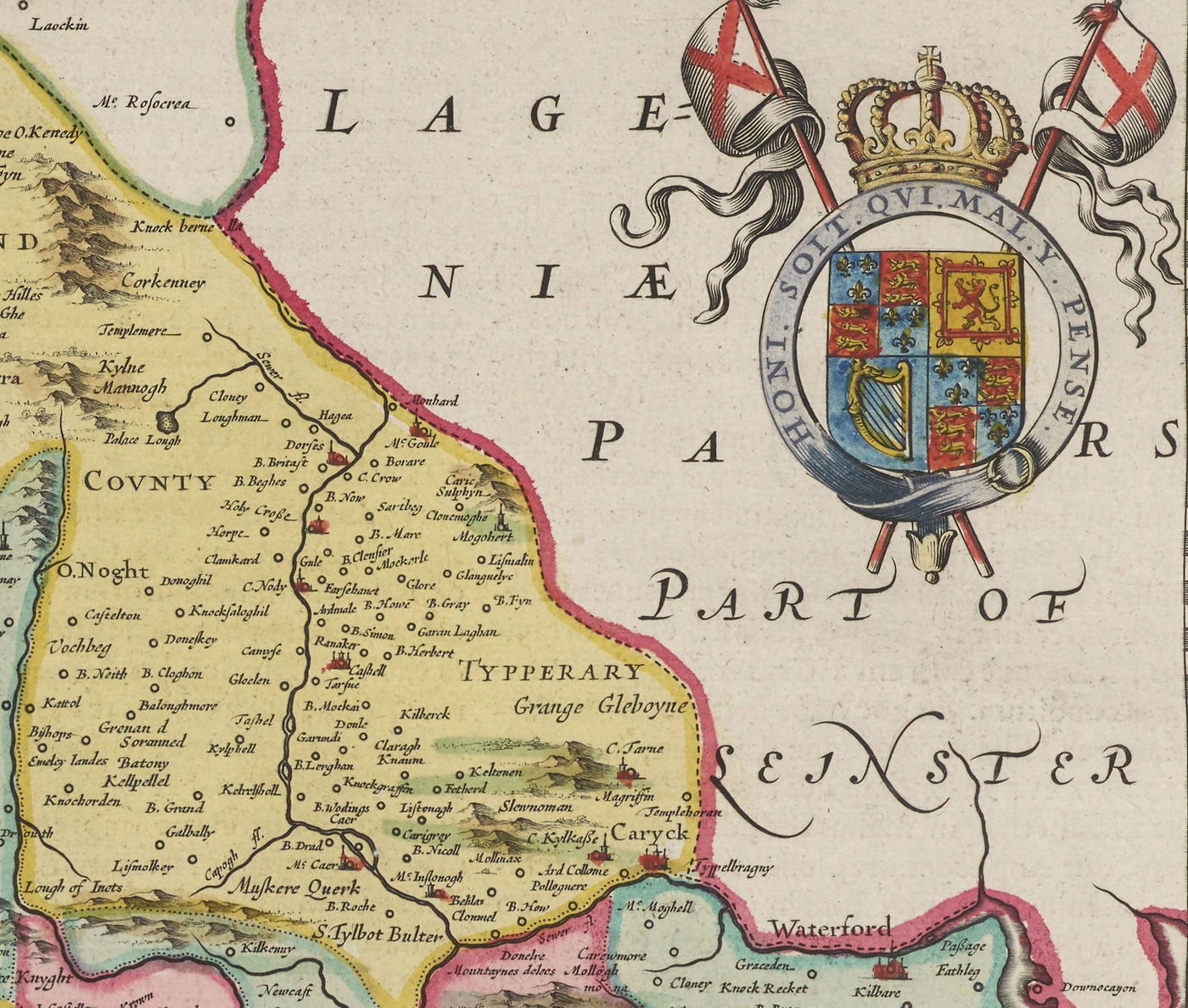 Alte Karte von Münster, Irland 1665 von Joan Blaeu - County Cork, Clare, Kerry, Limerick, Tipperary, Südwesten Eire