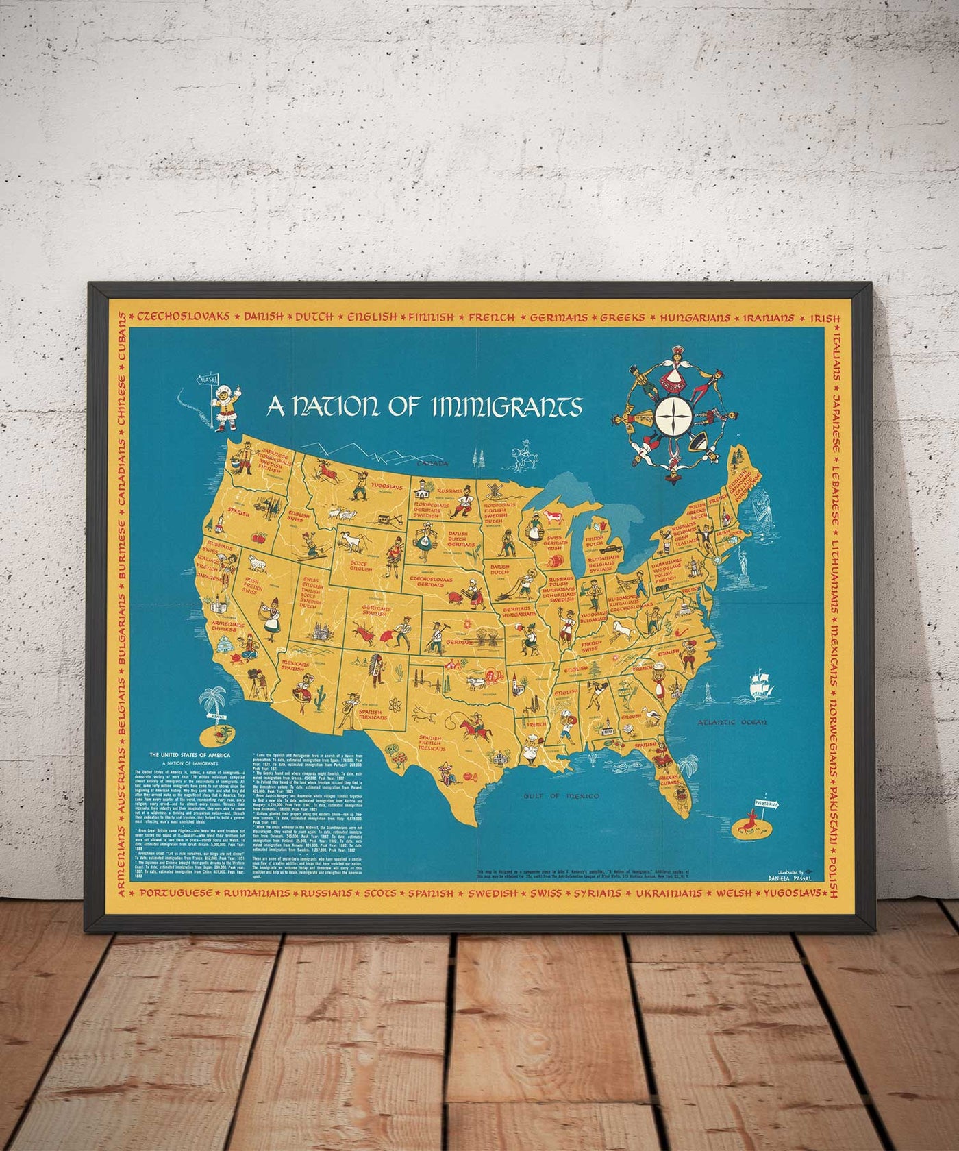 Old Immigrant Map of the USA, 1959 von Passal - Irisch, Italienisch, Russisch, Englisch, Deutsch, Spanisch, Mexikanisch, Chinesisch