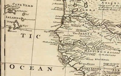 Ancienne carte de Negroland, 1747 par Bowen - Pré-coloniale Afrique de l'Ouest - Trade esclave, Côte d'Ivoire, Côte d'or