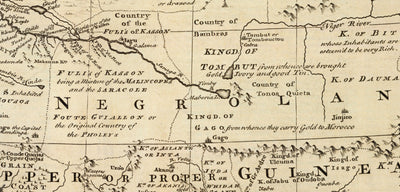 Ancienne carte de Negroland, 1747 par Bowen - Pré-coloniale Afrique de l'Ouest - Trade esclave, Côte d'Ivoire, Côte d'or