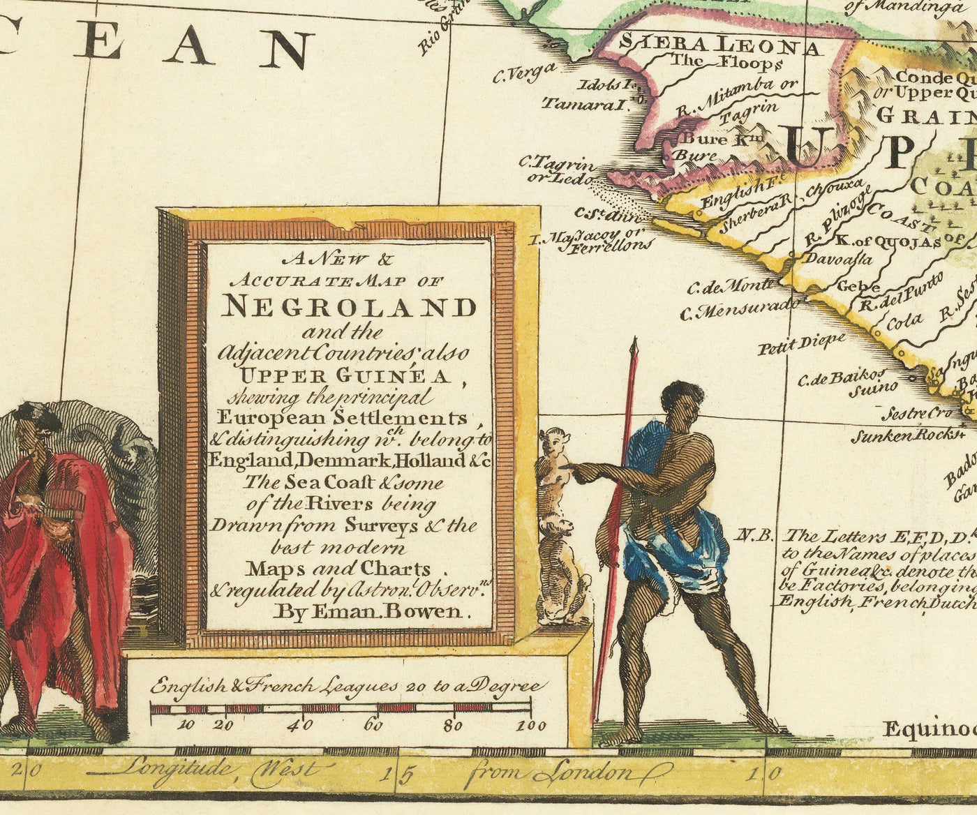 Alte Karte von Negholand, 1747 von Bowen - Handkolonialer Westafrika - Handkoloniale Westafrika - Sklavin, Elfenbeinküste, Goldküste