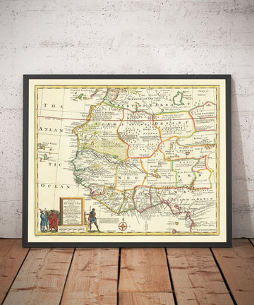 Mappa antica del Negroland, 1747 di Bowen - Colorata a mano Pre-coloniale Africa Occidentale - Commercio degli schiavi, Costa d&