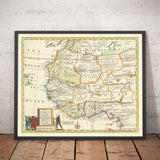 Old Map of Negroland, 1747 by Bowen - Handcoloured Pre-Colonial West Africa - Slave Trade, Ivory Coast, Gold Coast