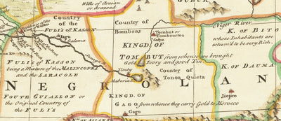 Ancienne carte de Negroland, 1747 de Bowen - Maincolourred Pre-colonial occidental Afrique de l'Ouest - Trade d'esclaves, Côte d'Ivoire, Côte d'or