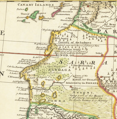 Viejo Mapa de Negroland, 1747 por Bowen - África occidental pre-colonial a mano - Comercio de esclavos, Costa de Marfil, Costa de Oro