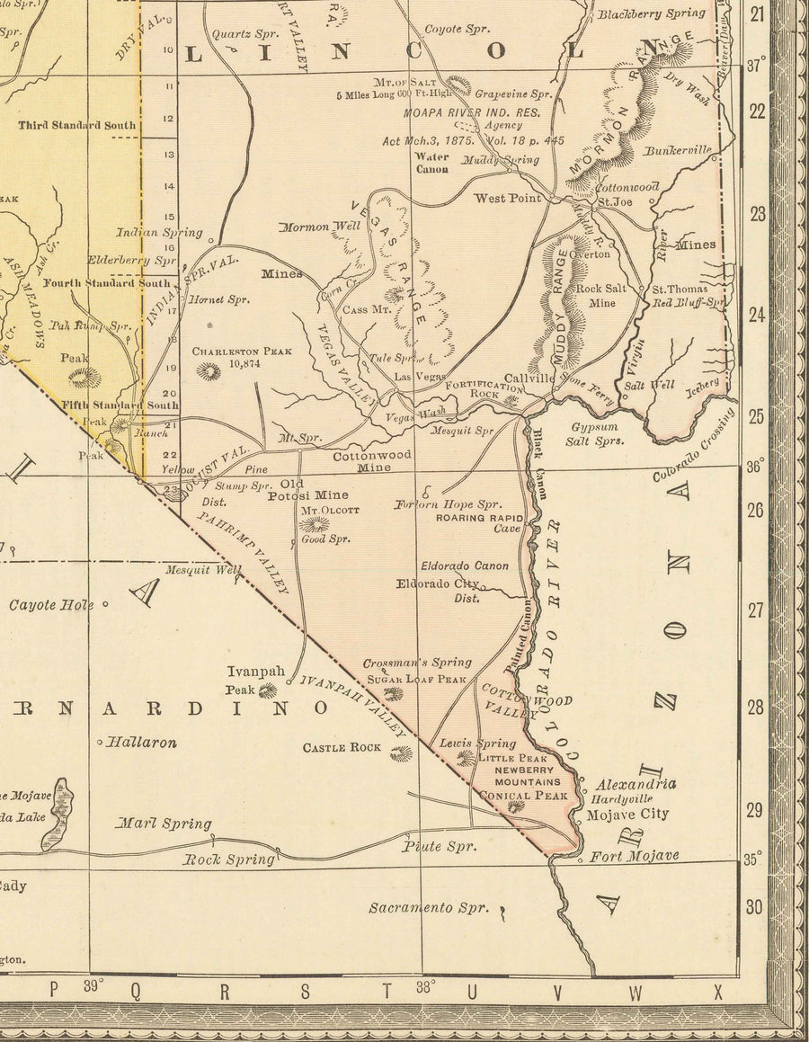 Mappa antica del Nevada, USA, 1882 di Rand & McNally - Las Vegas, Reno, Contee, Carson City 
