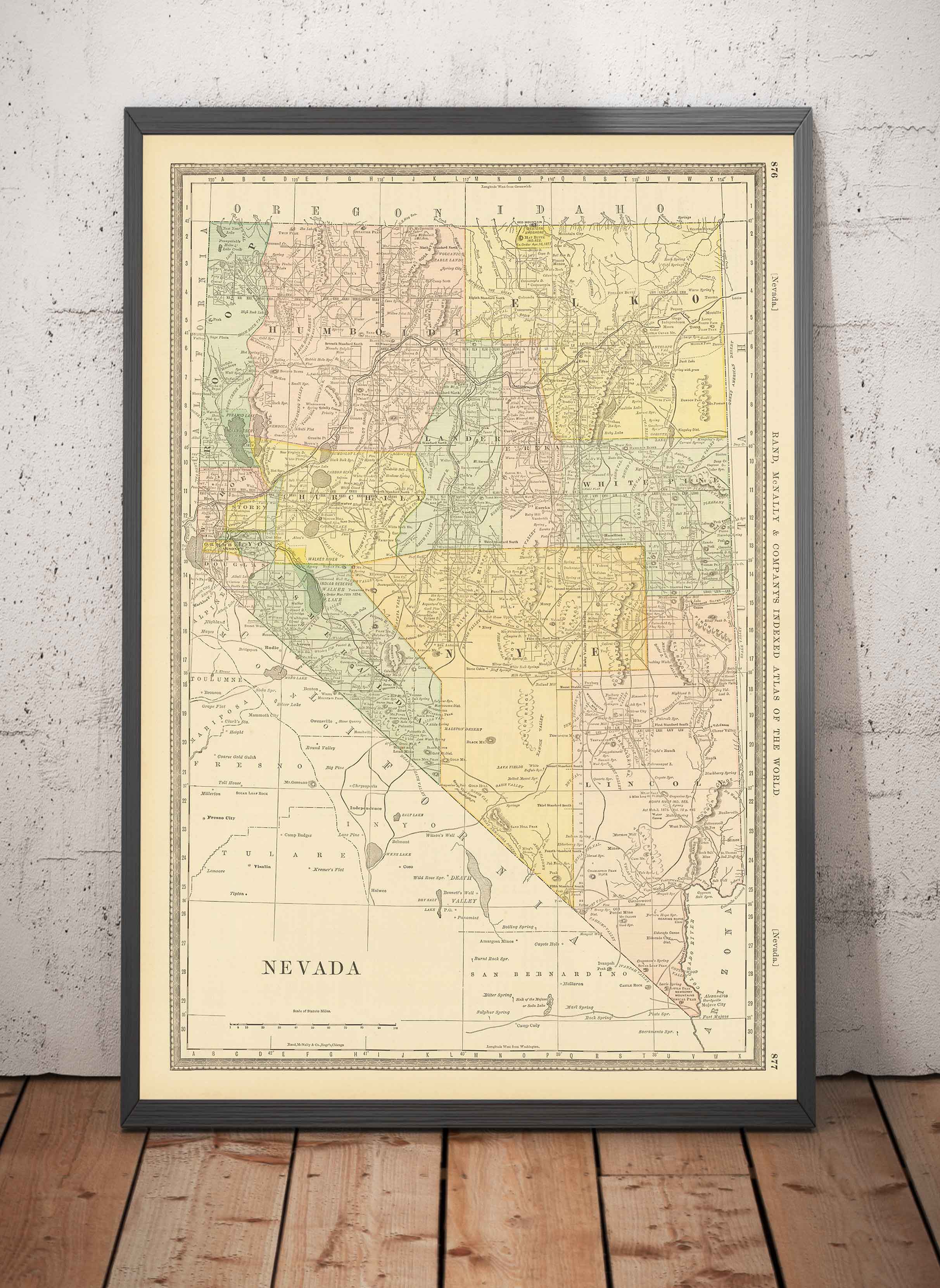 Old Map of Nevada USA 1882 by - Nevada Rand Mcnally 1882 Frame Mockup 