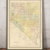 Alte Karte von Nevada, USA, 1882 von Rand & McNally - Las Vegas, Reno, Landkreise, Carson City 