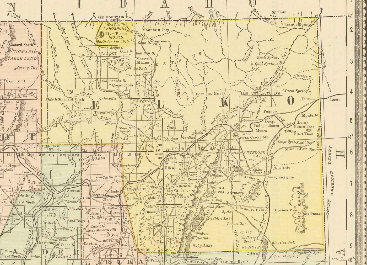 Alte Karte von Nevada, USA, 1882 von Rand & McNally - Las Vegas, Reno, Bezirke, Carson City