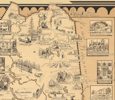 Antiguo mapa pictórico de Nueva Inglaterra, Estados Unidos, 1939 por Ernest Dudley Chase - Maine, Vermont, New Hampshire, Massachusetts, Connecticut, Rhode Island