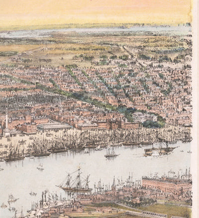 Alte Vogelbecken von New Orleans 1851 - French Viertel, CBD, Treme, Mississippi River, St. Louis Cathedral, Jackson Square