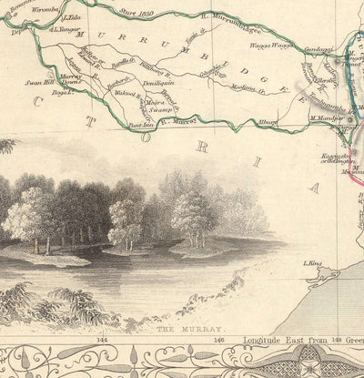 Antiguo mapa de Nueva Gales del Sur, Australia 1851 por Tallis & Rapkin - Sydney, Newcastle, Brisbane, Botany Bay, condados de NSW