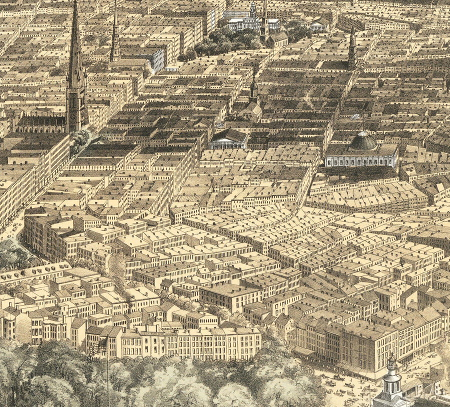 Vecchia mappa Birds Eye di New York City 1856 - Manhattan, Distretto Finanziario, Battery, Fiumi East e Hudson 