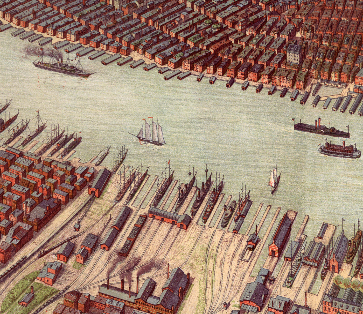 Rare ancienne carte de New York, 1908 - Manhattan, Brooklyn, Jersey, Ponts de New York, Piers, Statue de la Liberté