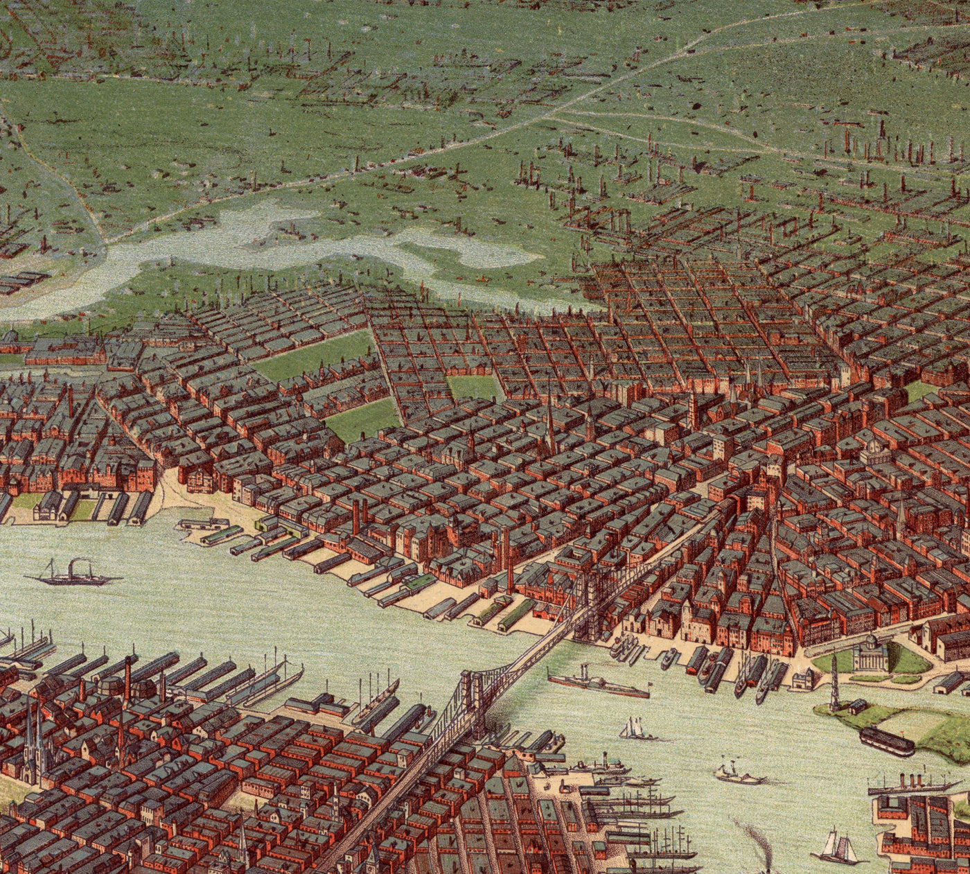 Mapa antiguo raro de Nueva York, 1908 - Manhattan, Brooklyn, Jersey, Puentes, Piers, Estatua de la Libertad de la NYC
