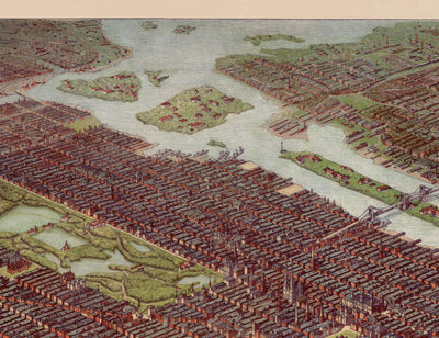 Seltene alte Karte von New York, 1908 - Manhattan, Brooklyn, Jersey, NYCs Brücken, Piers, Freiheitsstatue