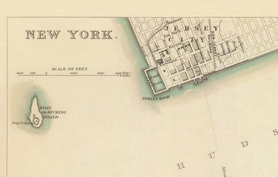 Old Map of New York, USA in 1840 - Manhattan, Brooklyn, Williamsburg, Hudson River