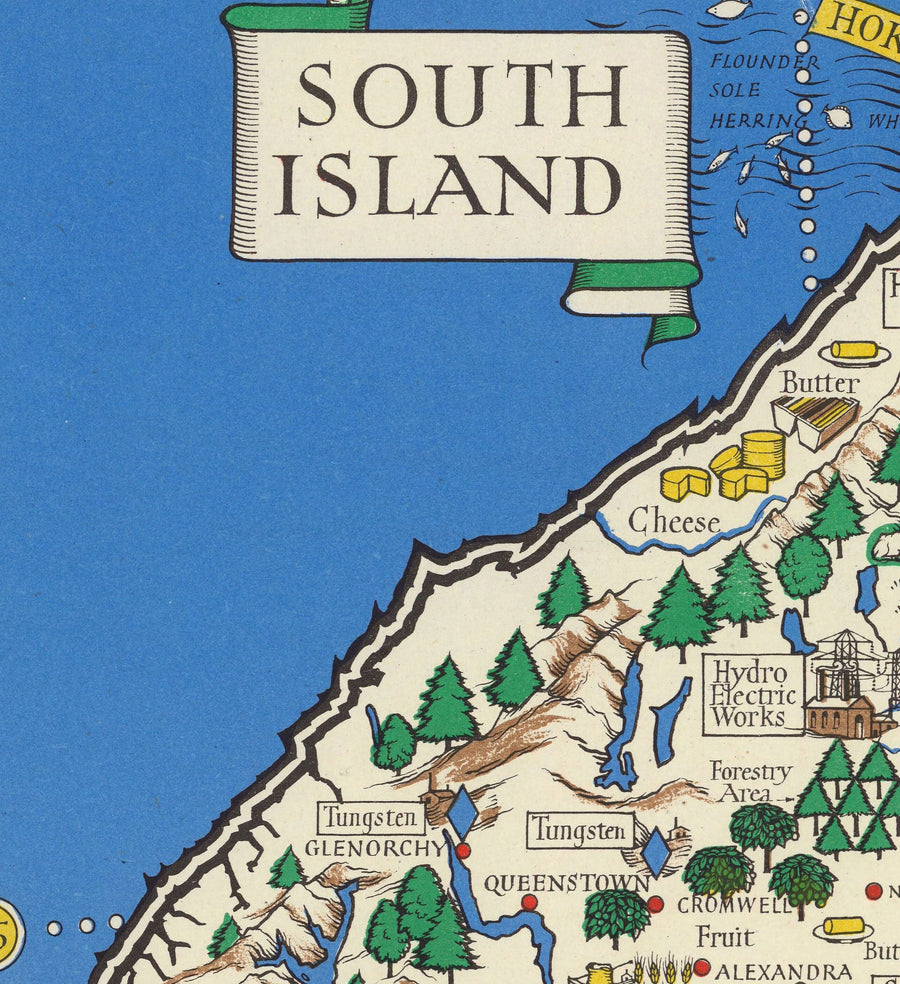 Viejo mapa de Nueva Zelanda, 1943 por Max Gill - Mapa de la Segunda Guerra Mundial del Imperio Británico colonial 2