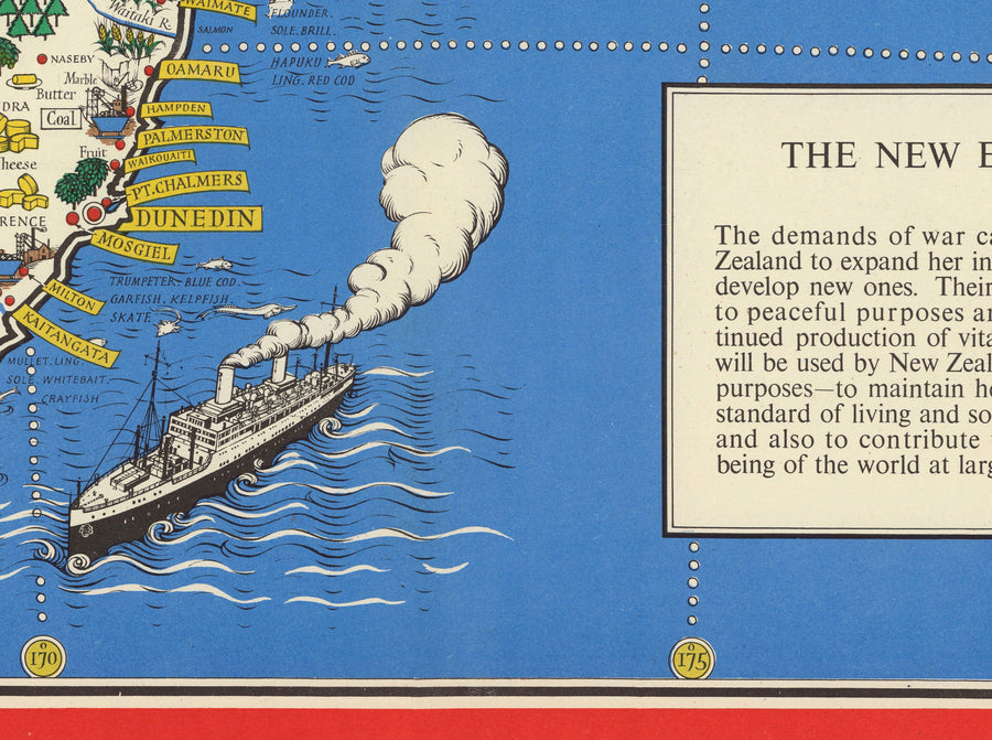 Viejo mapa de Nueva Zelanda, 1943 por Max Gill - Mapa de la Segunda Guerra Mundial del Imperio Británico colonial 2
